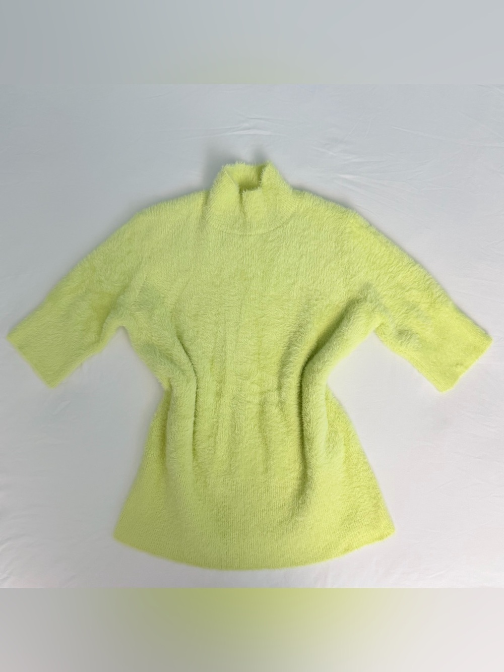 Y2K Chartreuse Lime Green & Yellow Soft Fuzzy Medium 3/4 Mock Neck Retro Sweater